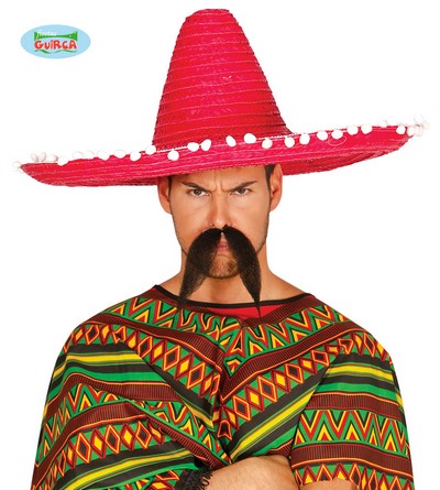 Sombrero messicano rosso in paglia, 60 cm - Magic World Party